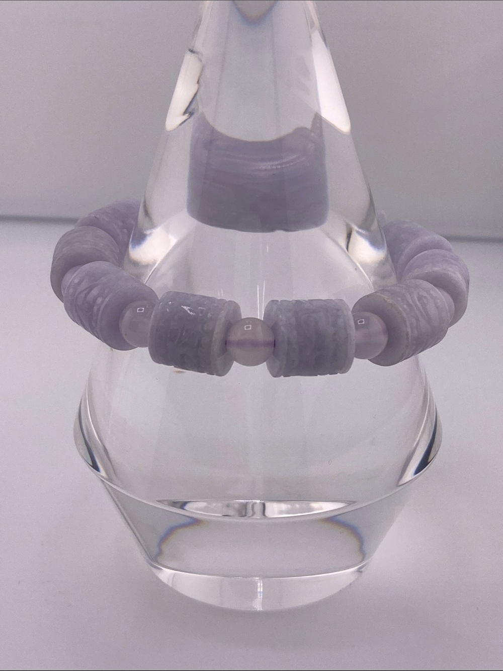 Genuine Lavender Jadeite Carved Barrel Bracelet - Natural Purple Icy Accents - Picture 3 of 5